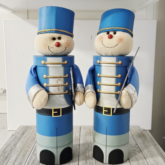 Michael's Other - VTG Pair of 17" Toy Soldier Nutcracker Blue Cylinder Christmas Holiday Cardboard